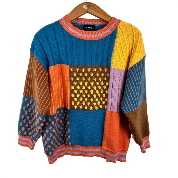 Cider Sweaters - Cider Oversized Patchwork Sweater XL Whimsigoth Indie Granola Chunky Colorful 3D